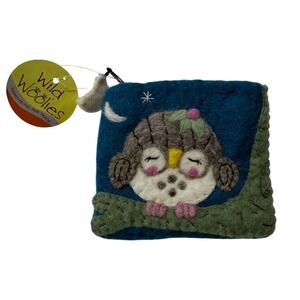 Wild Woolies Olivia Owlet Owl Coin Purse Hand Felted Wool Blue Zipper NWT